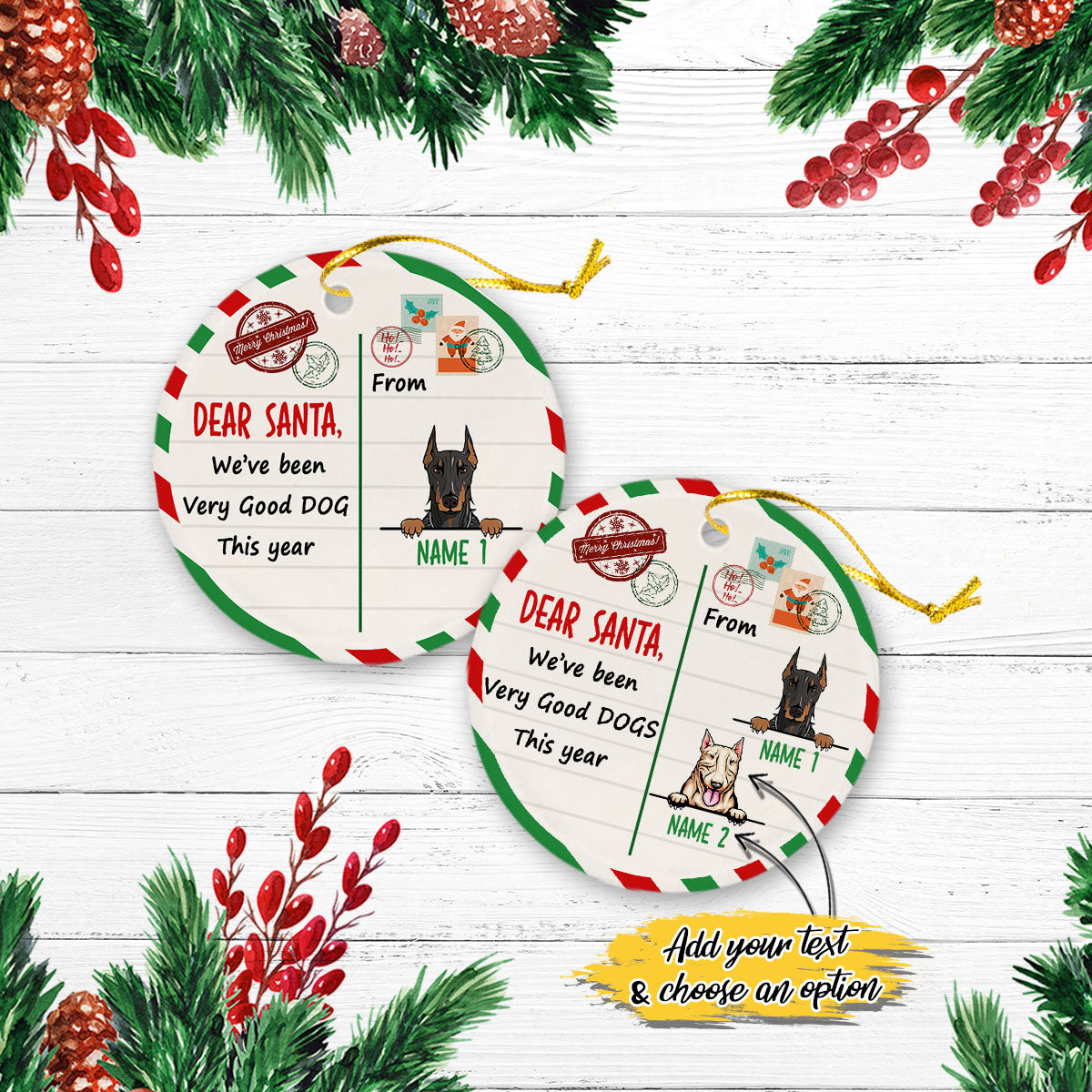 Dog Christmas Santa Benelux Personalized Custom Christmas Premium Ceramic Ornaments Gift For Family, Christmas Holiday