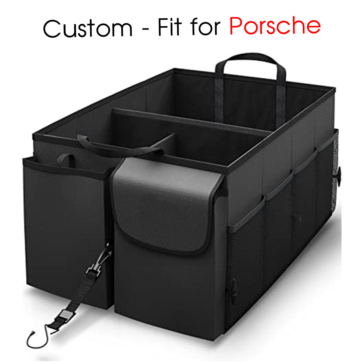 Car Trunk Organizer - Collapsible, Custom fit for All Cars, Multi-Compartment Automotive SUV Car Organizer for Storage w/ Adjustable Straps - Car Accessories for Women and Men PE12993