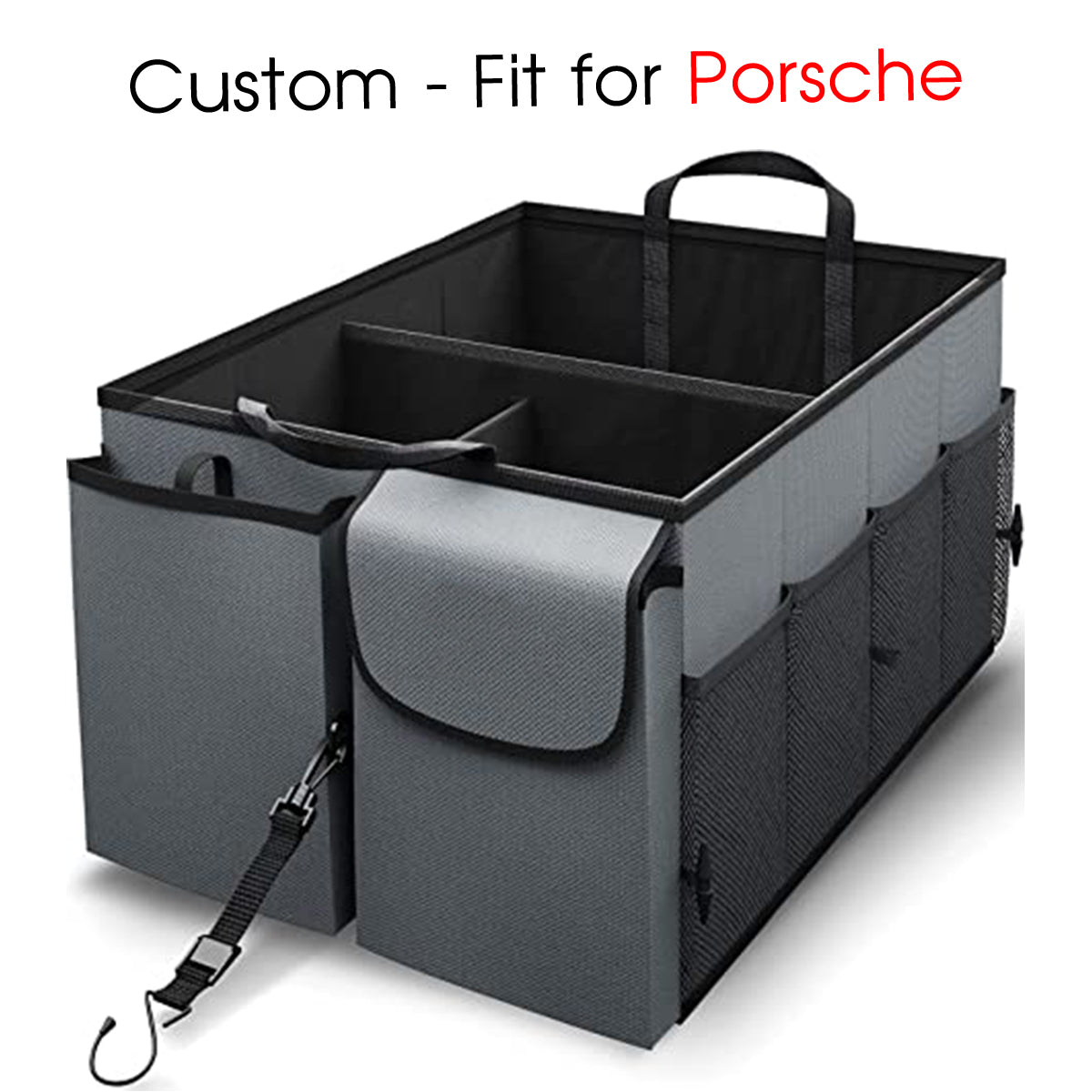 Car Trunk Organizer - Collapsible, Custom fit for All Cars, Multi-Compartment Automotive SUV Car Organizer for Storage w/ Adjustable Straps - Car Accessories for Women and Men PE12993