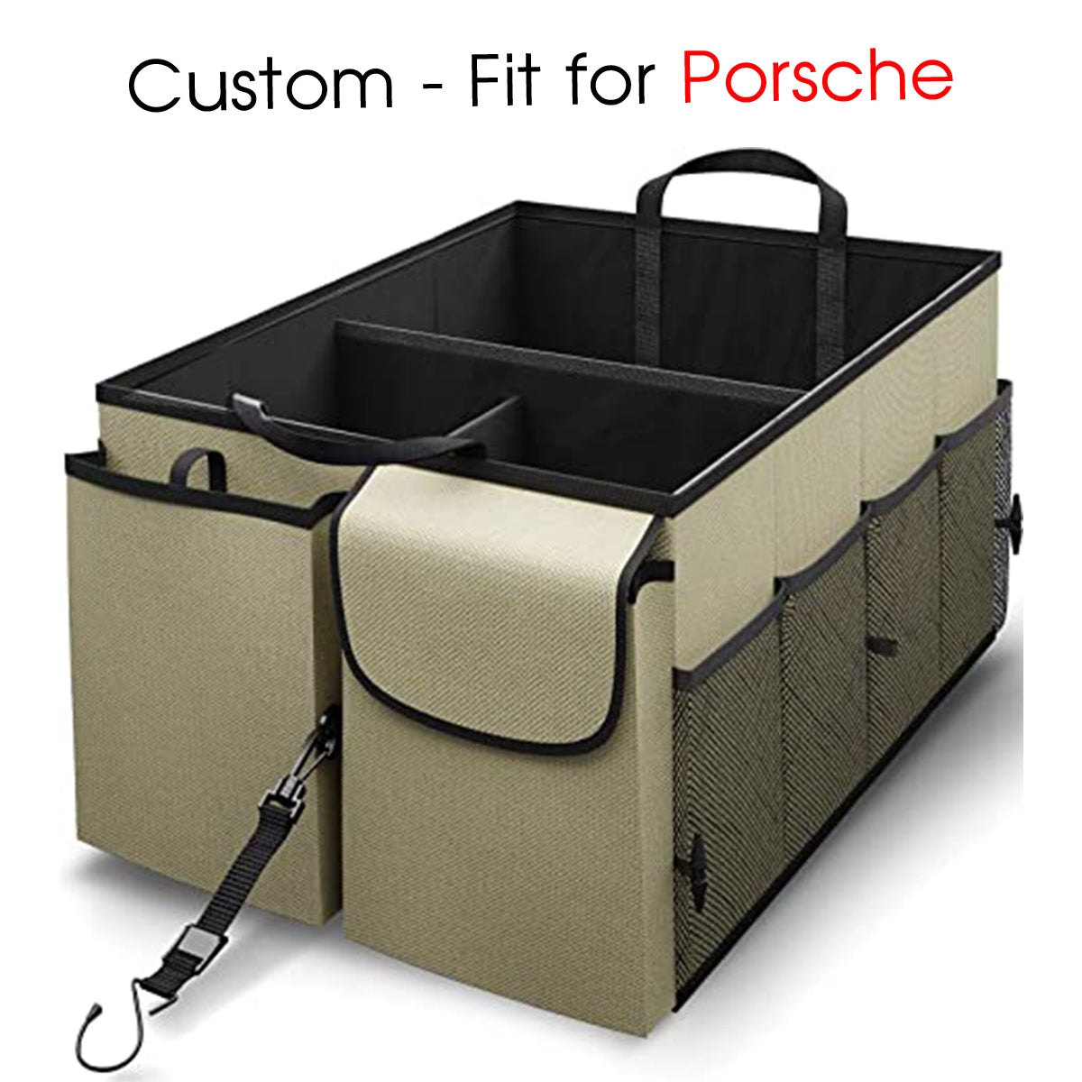 Car Trunk Organizer - Collapsible, Custom fit for All Cars, Multi-Compartment Automotive SUV Car Organizer for Storage w/ Adjustable Straps - Car Accessories for Women and Men PE12993