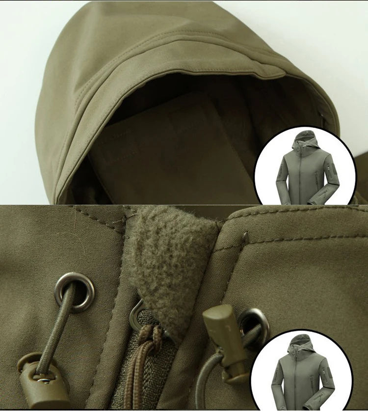 Men's Winter Softshell Fleece Hooded Jacket – Windproof Outdoor Hiking & Camping Coat
