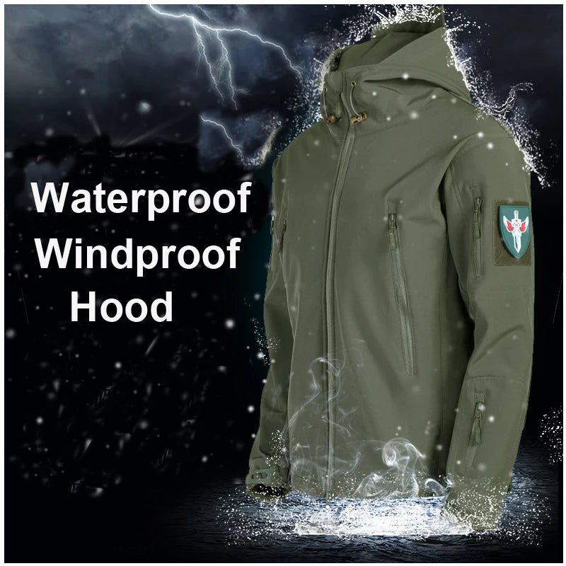 Men's Winter Softshell Fleece Hooded Jacket – Windproof Outdoor Hiking & Camping Coat