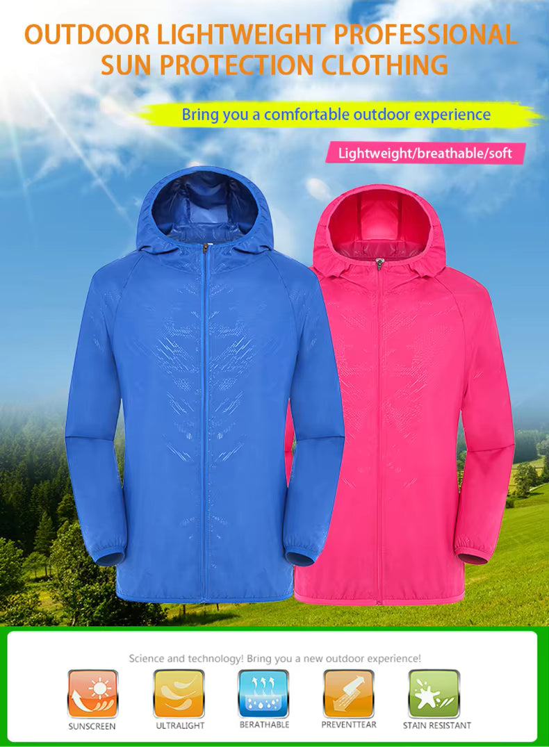 Unisex Waterproof Hiking Jacket – Lightweight Quick-Dry Hooded Windbreaker with UV Protection