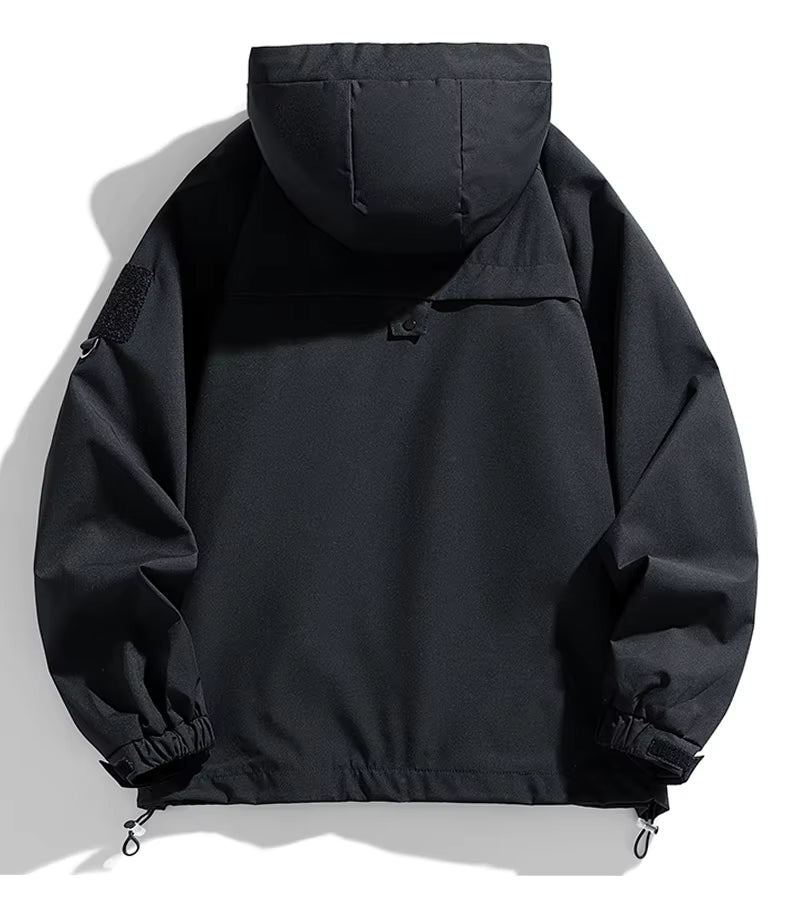 Men's Hooded Windbreaker Jacket – Lightweight Waterproof Zipper Outdoor Cargo Coat