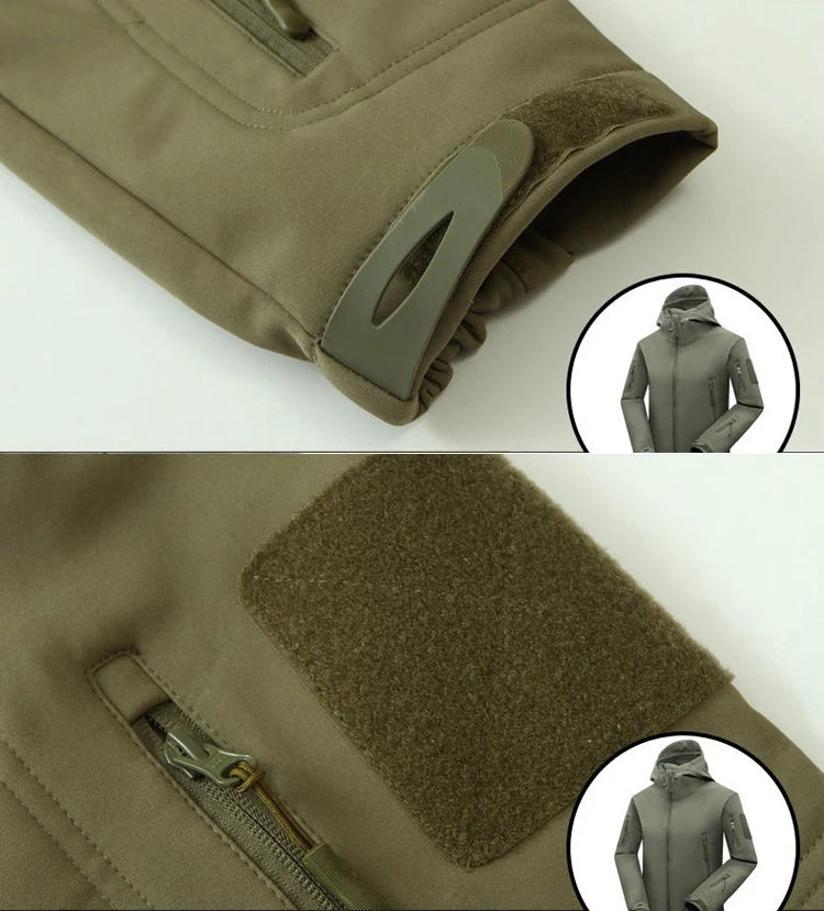 Men's Winter Softshell Fleece Hooded Jacket – Windproof Outdoor Hiking & Camping Coat