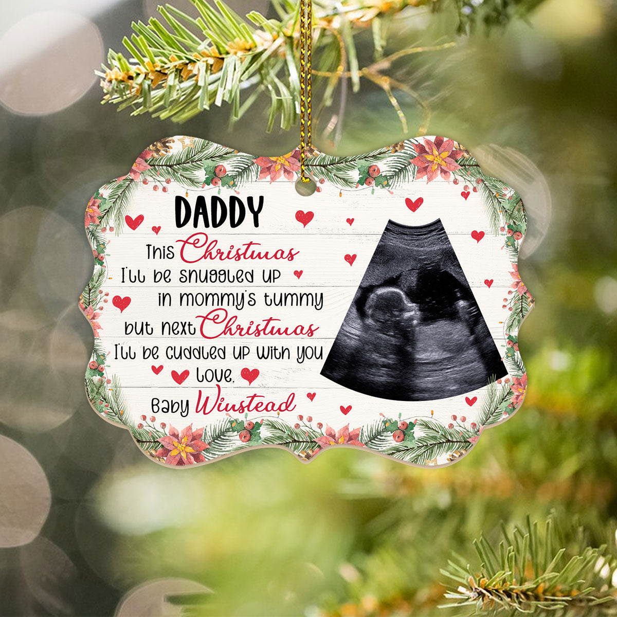 This Christmas, I'll Be Suggled Up In Mommy's Tummy Personalized Custom Photo Name Aluminum Ornaments Gift For Christmas