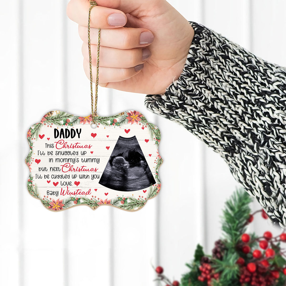 This Christmas, I'll Be Suggled Up In Mommy's Tummy Personalized Custom Photo Name Aluminum Ornaments Gift For Christmas