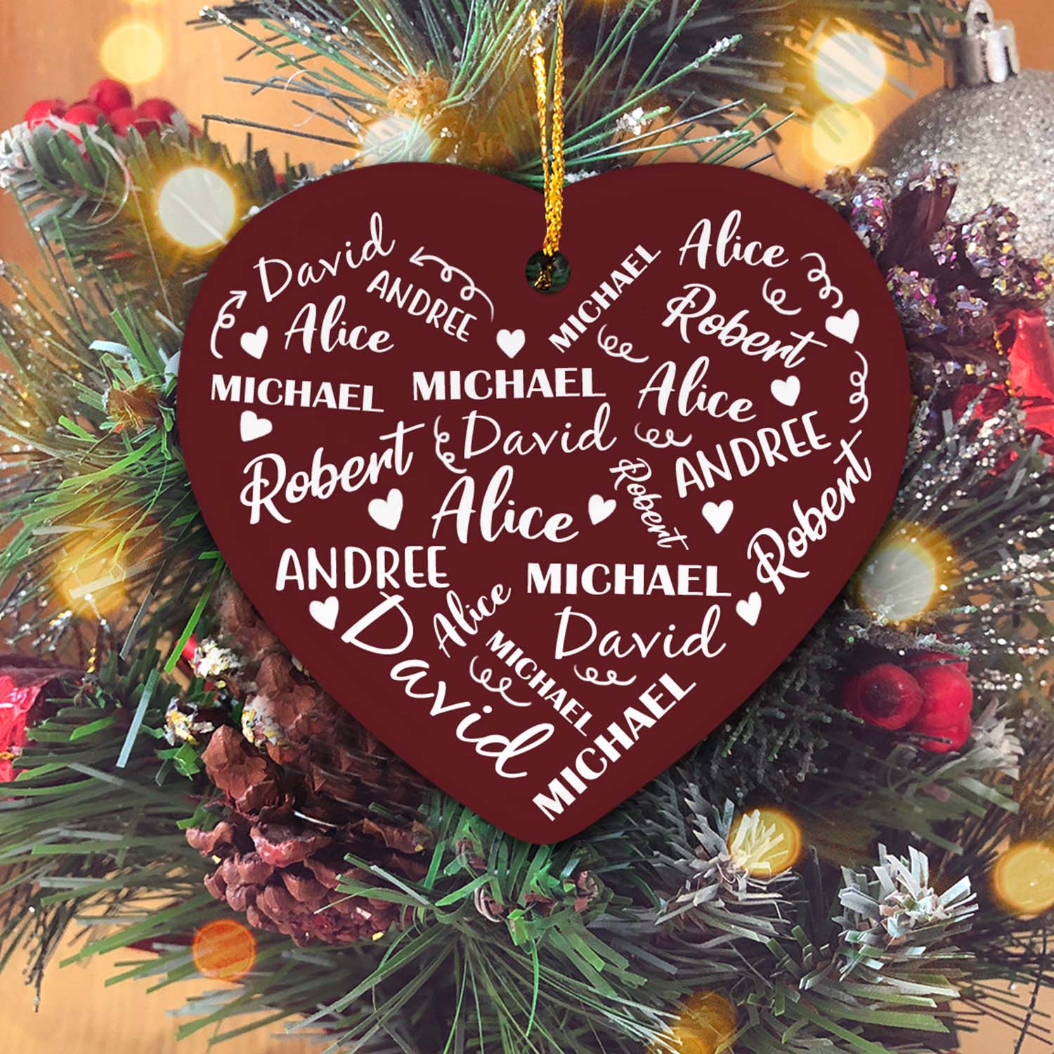 Touch Heart Red Version 02 Christmas Personalized Custom Name Christmas Premium Ceramic Ornaments Sets