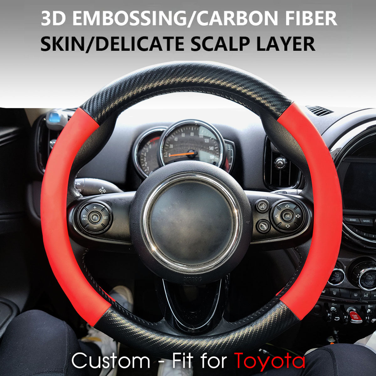 Car Steering Wheel Cover, Custom-Fit For Cars, Leather Nonslip 3D Carbon Fiber Texture Sport Style Wheel Cover for Women, Interior Modification for All Car Accessories WAPF225