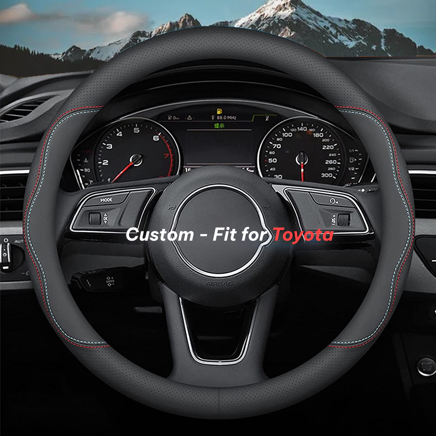 Car Steering Wheel Cover 2024 Update Version, Custom-Fit for Car, Premium Leather Car Steering Wheel Cover with Logo, Car Accessories WAPF222