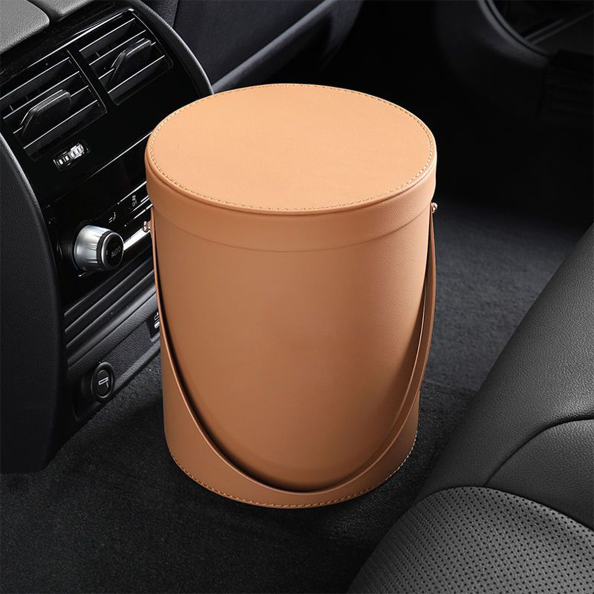 Storage Box Trash Can, Custom Logo For Your Cars, Portable Collapsible Car Trash Can, Leather Waterproof Small Mini Car Garbage Can Waste Basket, Car Accessories AR15989
