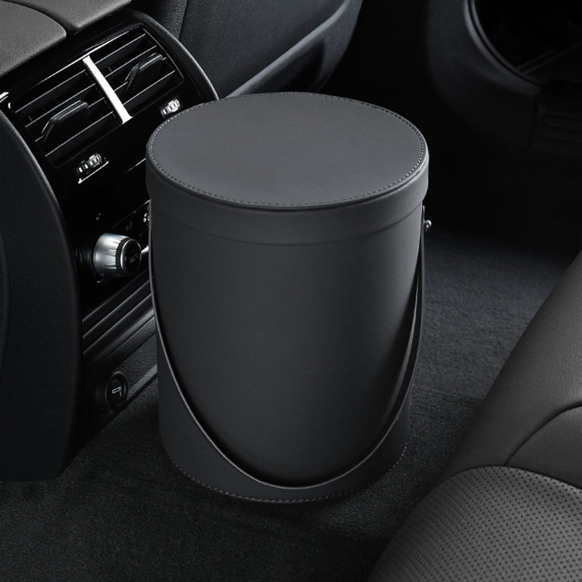 Storage Box Trash Can, Custom Logo For Your Cars, Portable Collapsible Car Trash Can, Leather Waterproof Small Mini Car Garbage Can Waste Basket, Car Accessories JE15989
