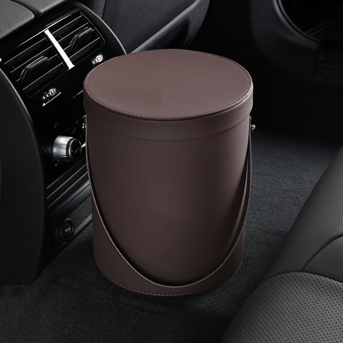 Storage Box Trash Can, Custom Logo For Your Cars, Portable Collapsible Car Trash Can, Leather Waterproof Small Mini Car Garbage Can Waste Basket, Car Accessories FJ15989