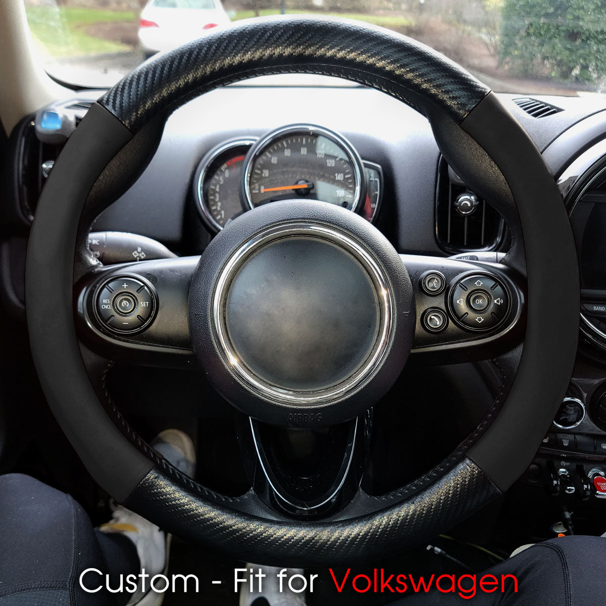 Car Steering Wheel Cover, Custom-Fit For Cars, Leather Nonslip 3D Carbon Fiber Texture Sport Style Wheel Cover for Women, Interior Modification for All Car Accessories WAMY225