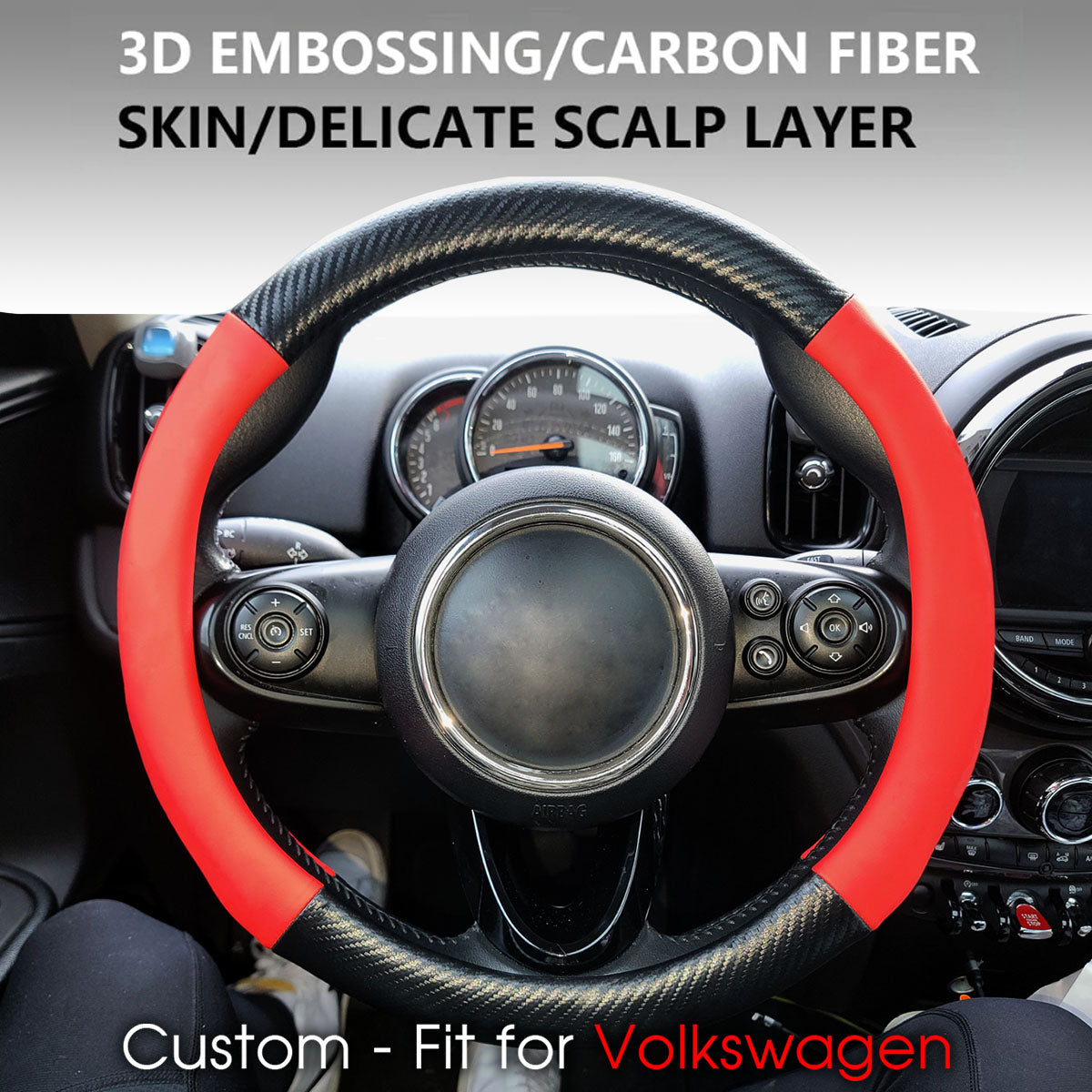Car Steering Wheel Cover, Custom-Fit For Cars, Leather Nonslip 3D Carbon Fiber Texture Sport Style Wheel Cover for Women, Interior Modification for All Car Accessories WAMY225