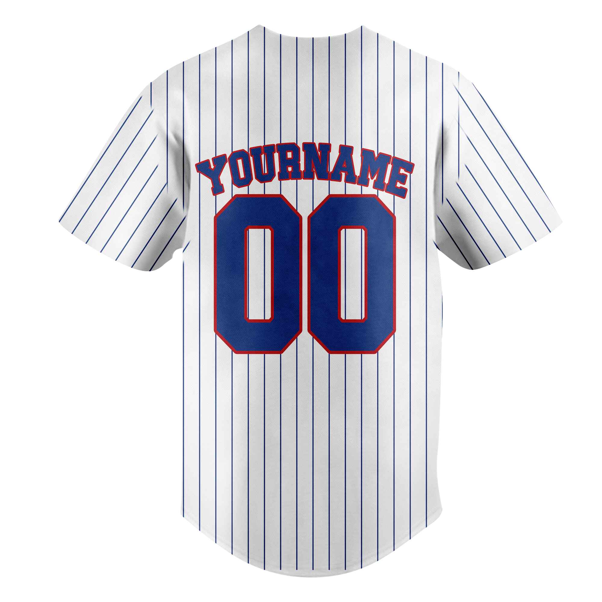 Custom White Navy Pinstripe Navy-Red Baseball Jersey