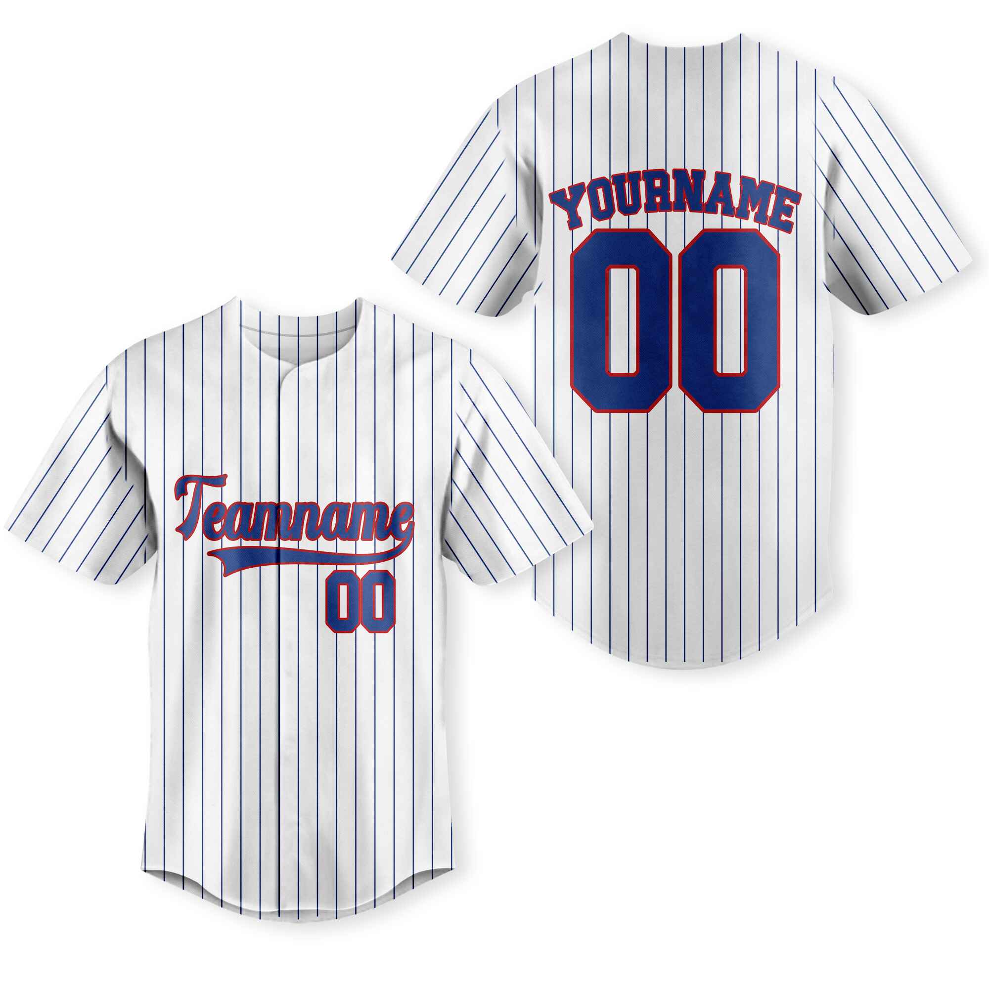 Custom White Navy Pinstripe Navy-Red Baseball Jersey