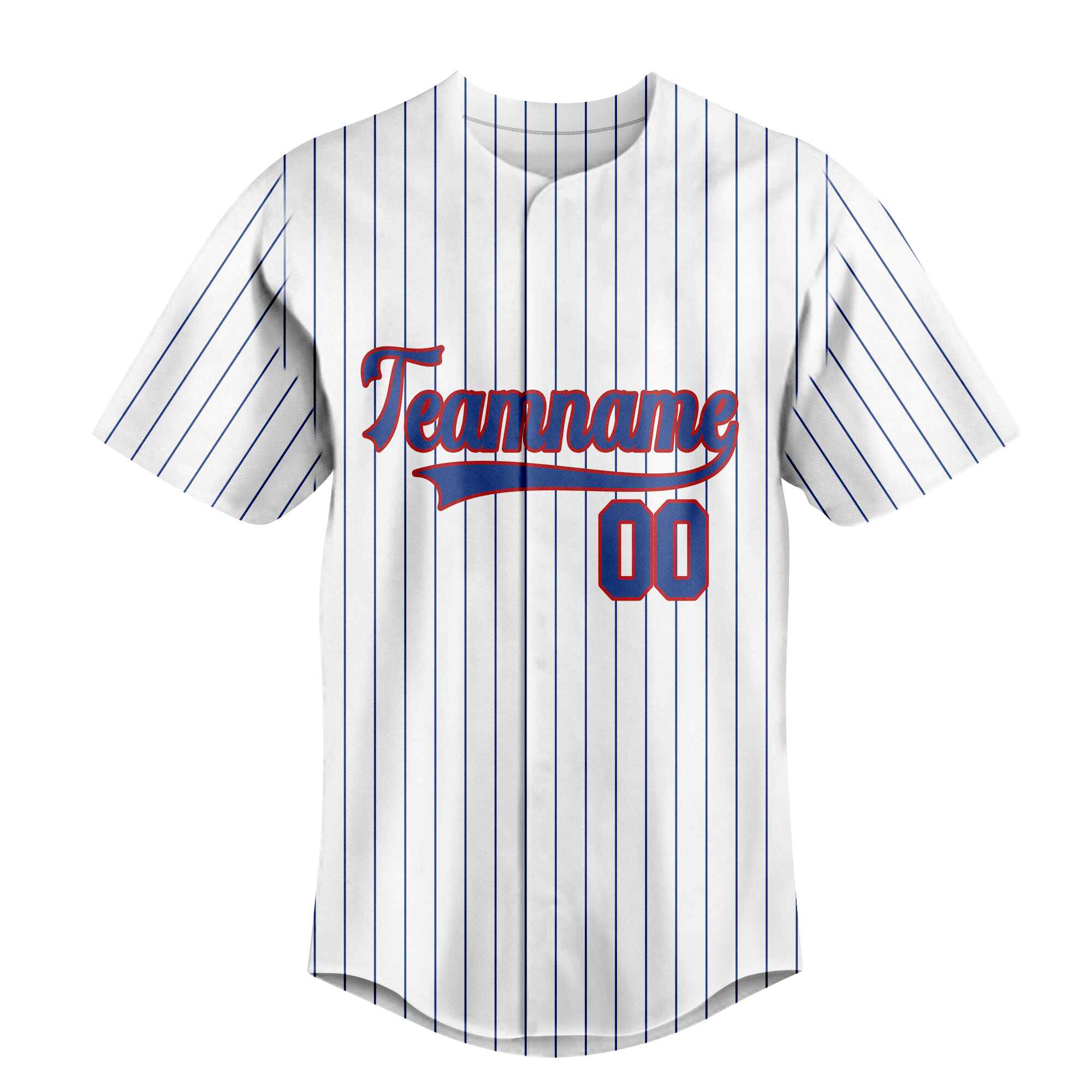 Custom White Navy Pinstripe Navy-Red Baseball Jersey
