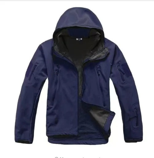 Men's Winter Softshell Fleece Hooded Jacket – Windproof Outdoor Hiking & Camping Coat