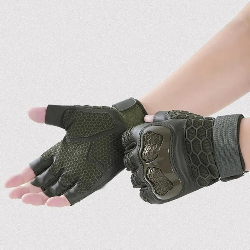 Men's Tactical Half Finger Gloves – Hard Knuckle Protective Outdoor Gloves