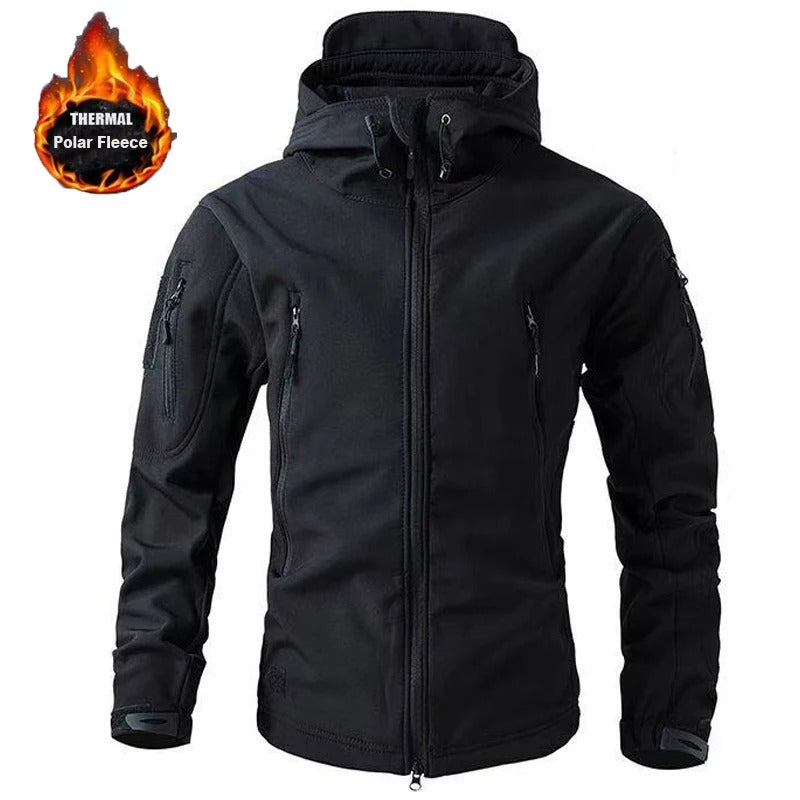 Men's Winter Softshell Fleece Hooded Jacket – Windproof Outdoor Hiking & Camping Coat