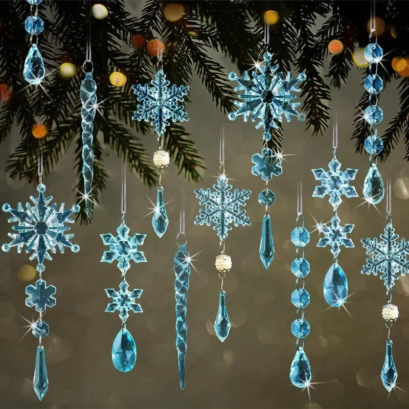 18pcs Christmas Decoration Colorful Crystal Pendant Ornaments – Xmas Tree Hanging New Year Home Decor