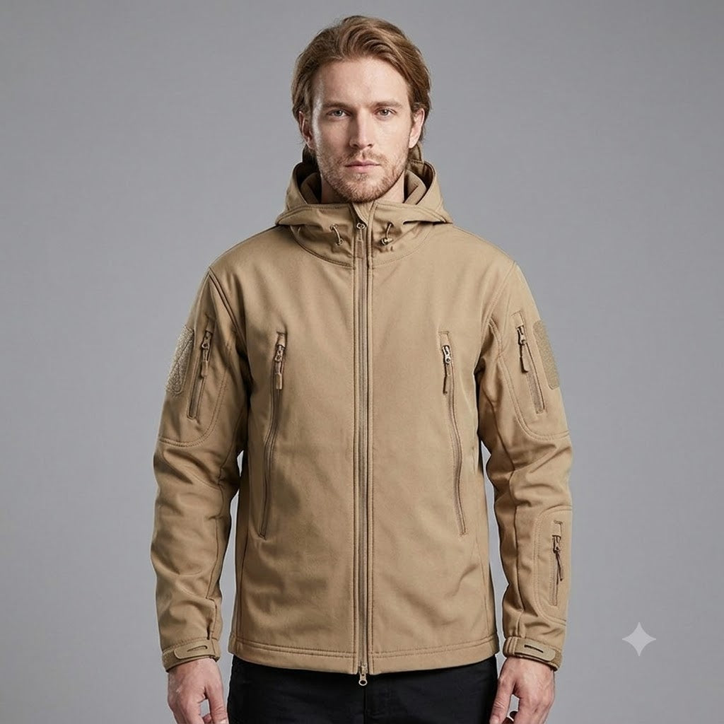 Men's Winter Softshell Fleece Hooded Jacket – Windproof Outdoor Hiking & Camping Coat