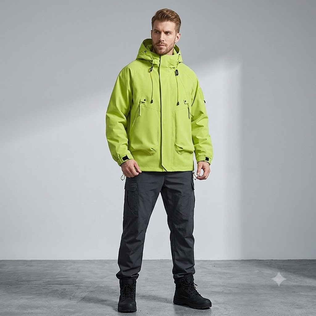Men's Hooded Windbreaker Jacket – Lightweight Waterproof Zipper Outdoor Cargo Coat