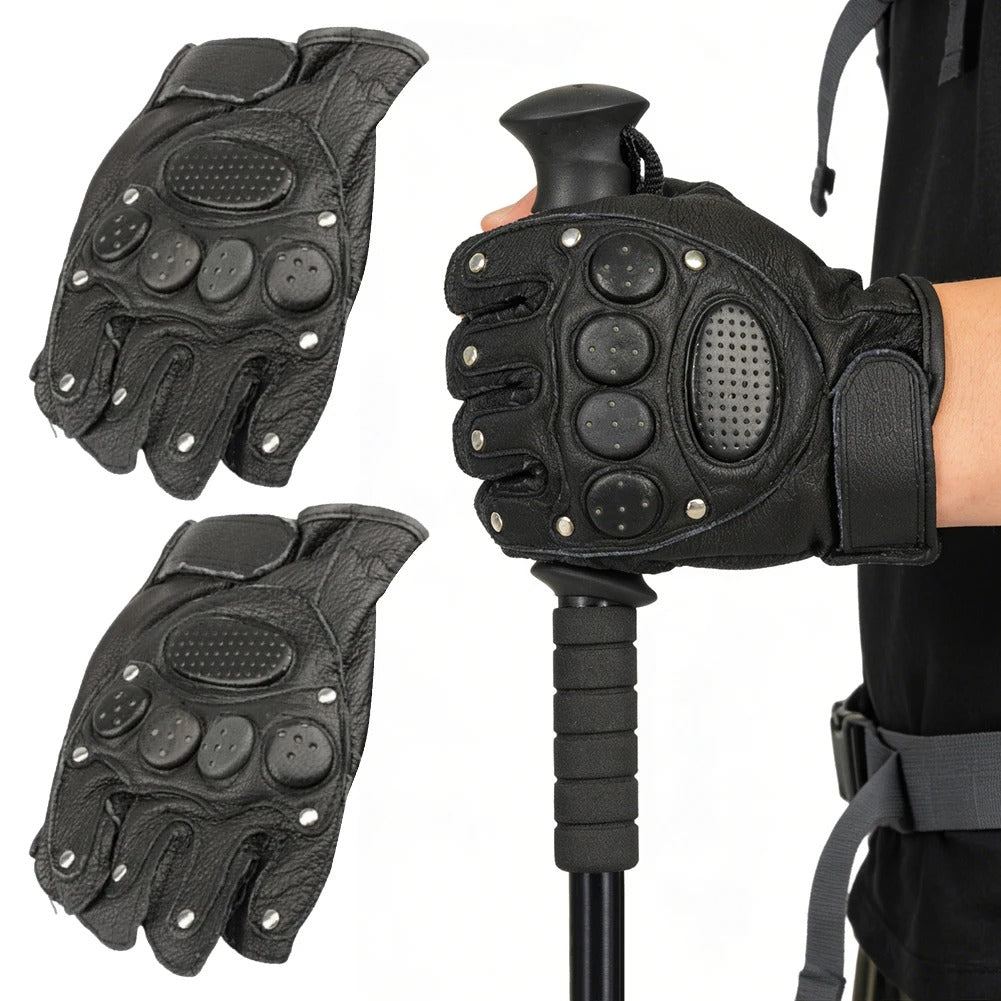 Leather Half Finger Motorcycle Gloves – Breathable Driving & Outdoor Sports Gloves