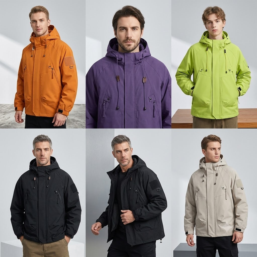 Men's Hooded Windbreaker Jacket – Lightweight Waterproof Zipper Outdoor Cargo Coat