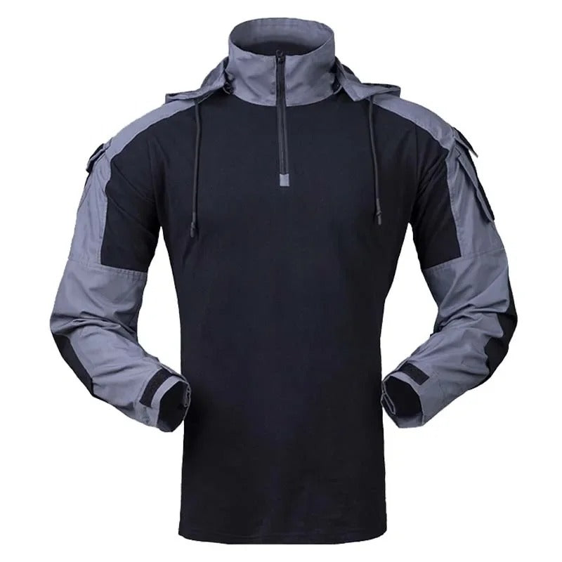 Hooded Tactical Combat Shirt – Long Sleeve Camouflage Outdoor Performance Top