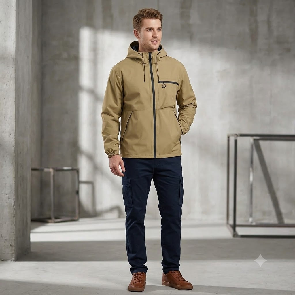 Men's Waterproof Hooded Rain Jacket – Lightweight Windproof Outdoor Hiking Windbreaker