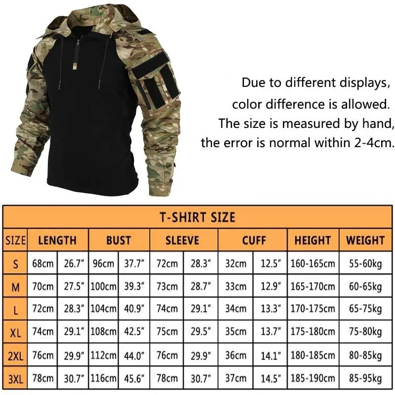 Hooded Tactical Combat Shirt – Long Sleeve Camouflage Outdoor Performance Top