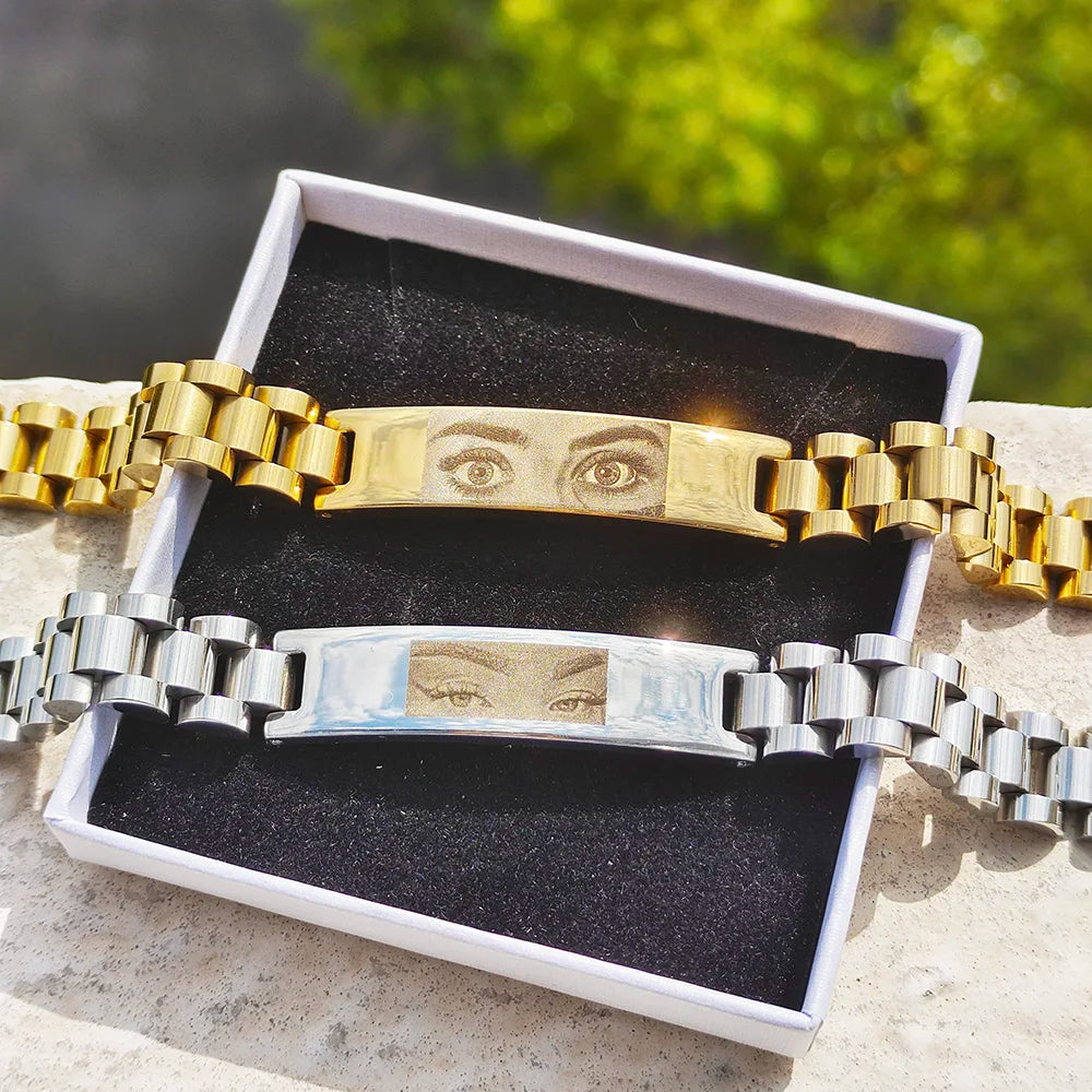 Personalized Human Eyes Bracelet for Women/Men - "Eye Love You", Engraved Your Eyes Photo, Perfect Custom Christmas Gift for Her/Him (A01)