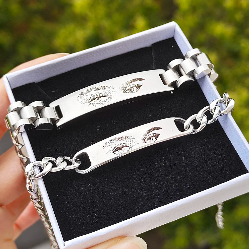Personalized Human Eyes Bracelet for Women/Men - "Eye Love You", Engraved Your Eyes Photo, Perfect Custom Christmas Gift for Her/Him (A01)