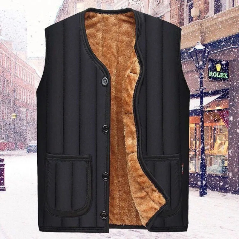 Outdoor Men’s Fleece Vest – Thick Sleeveless Jacket, Stripe Design, Warm Autumn Winter Waistcoat C15