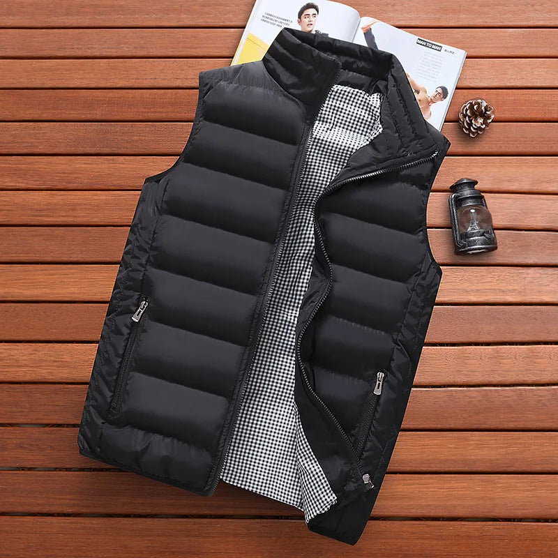 Men's Puffer Vest Warm Sleeveless Winter Jackets Waterproof Zipper Coats With Stand-Up Collar Casual Lightweight Outerwear For Cold Weather C29