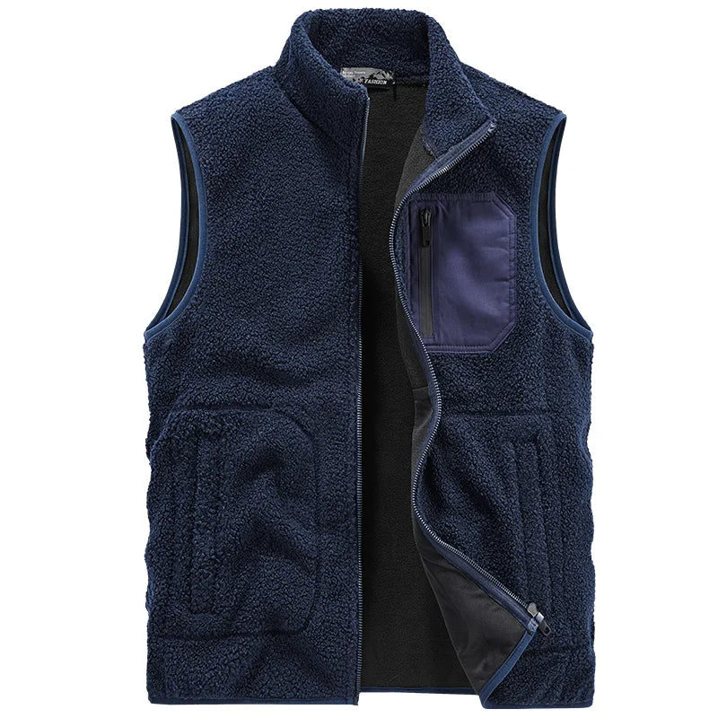 Warm Winter Fleece Vest for Men – Heated, Multi-Pocket Casual Waistcoat for Cycling, Plus Size Options C5
