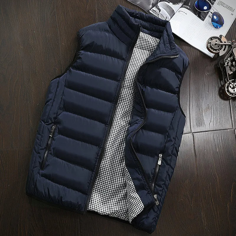 Men's Puffer Vest Warm Sleeveless Winter Jackets Waterproof Zipper Coats With Stand-Up Collar Casual Lightweight Outerwear For Cold Weather C29