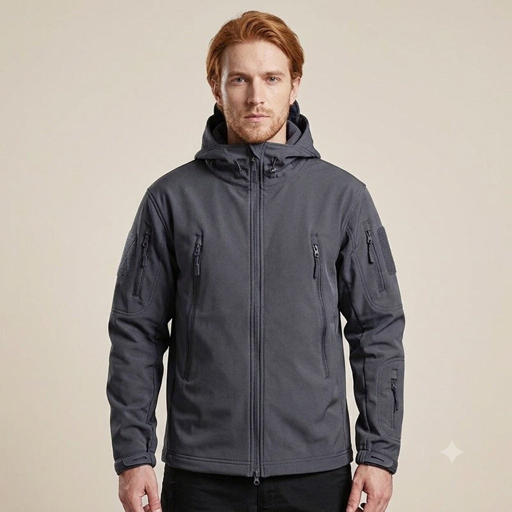 Men's Winter Softshell Fleece Hooded Jacket – Windproof Outdoor Hiking & Camping Coat