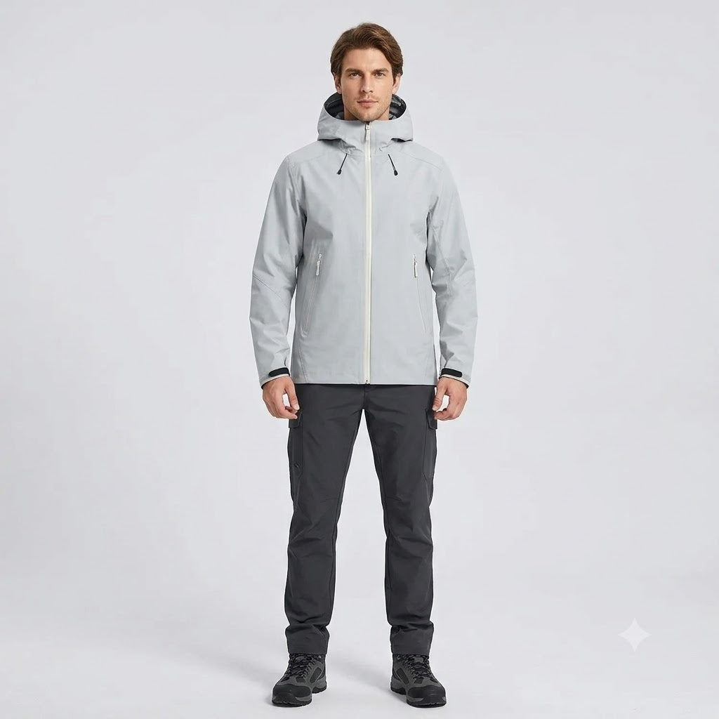 Three-Layer Waterproof Outdoor Jacket – Hooded Windproof Shell for Hiking, Skiing & Camping