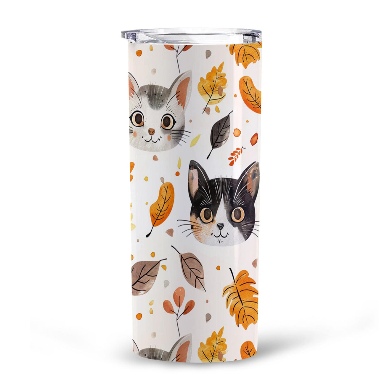 Cute Cartoon Cat Faces 20oz Skinny Tumbler, Holiday Skinny Tumbler, For Cat Lovers, Vibrant Tumbler, Trending Tumbler