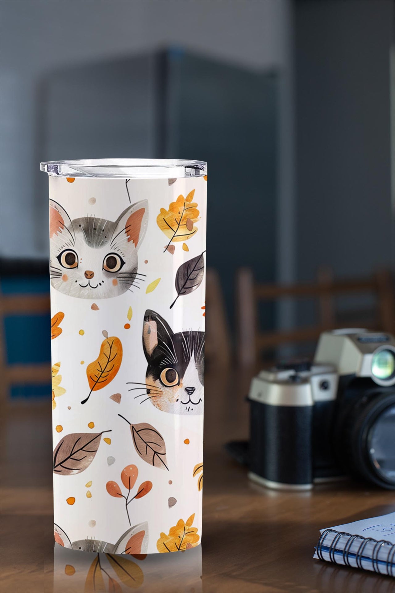 Cute Cartoon Cat Faces 20oz Skinny Tumbler, Holiday Skinny Tumbler, For Cat Lovers, Vibrant Tumbler, Trending Tumbler