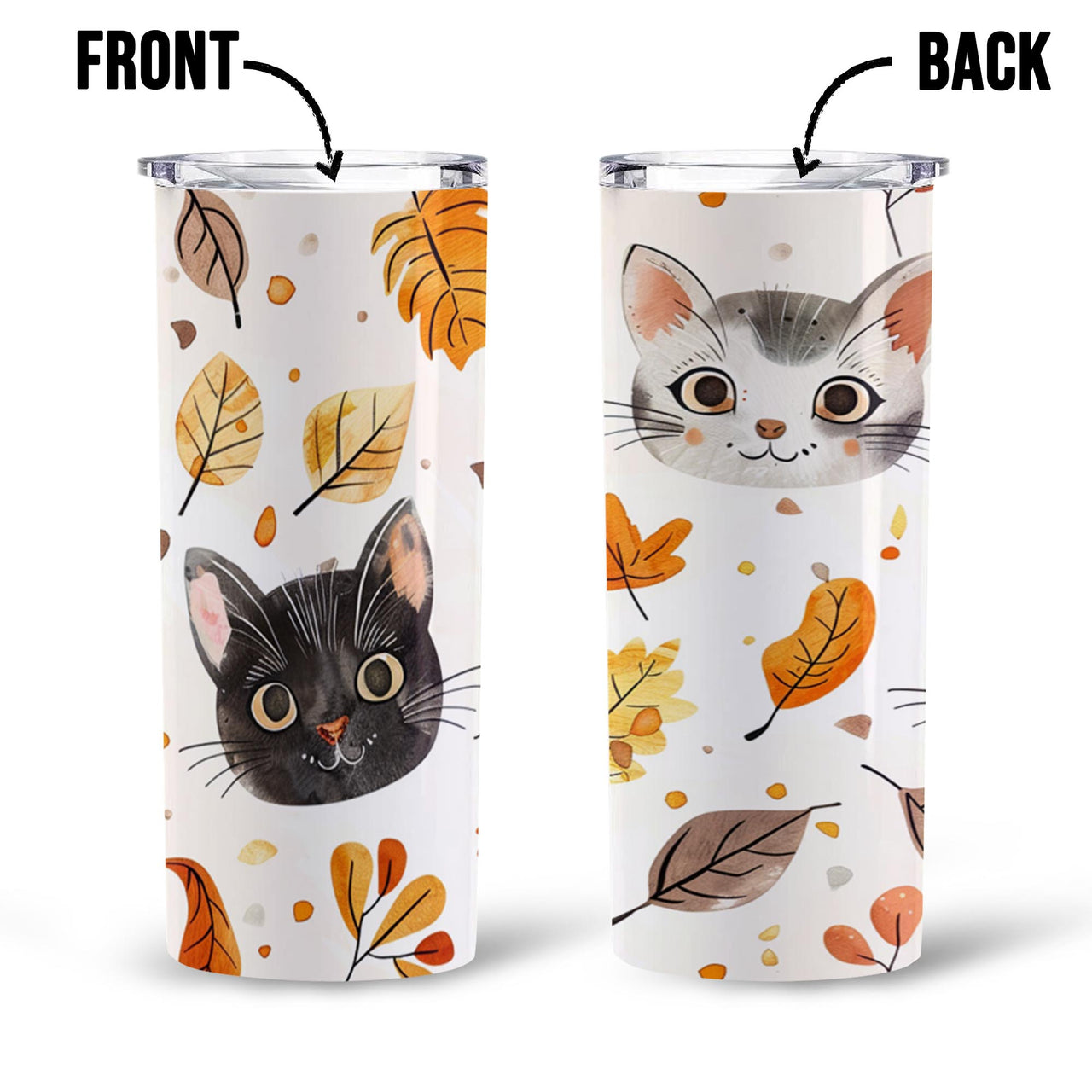 Cute Cartoon Cat Faces 20oz Skinny Tumbler, Holiday Skinny Tumbler, For Cat Lovers, Vibrant Tumbler, Trending Tumbler