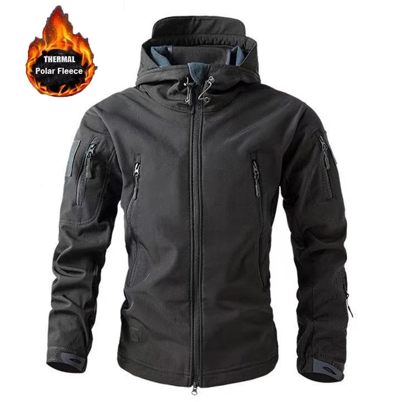 Men's Winter Softshell Fleece Hooded Jacket – Windproof Outdoor Hiking & Camping Coat