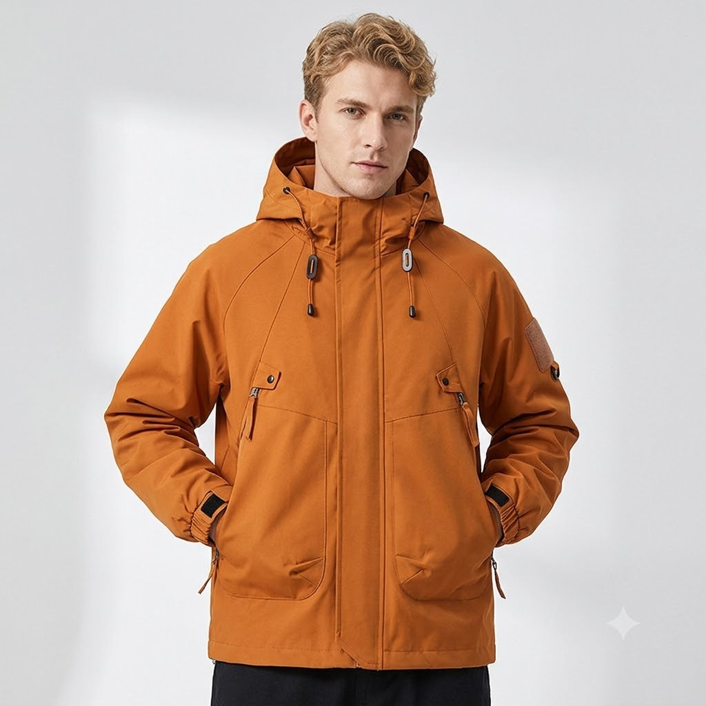 Men's Hooded Windbreaker Jacket – Lightweight Waterproof Zipper Outdoor Cargo Coat