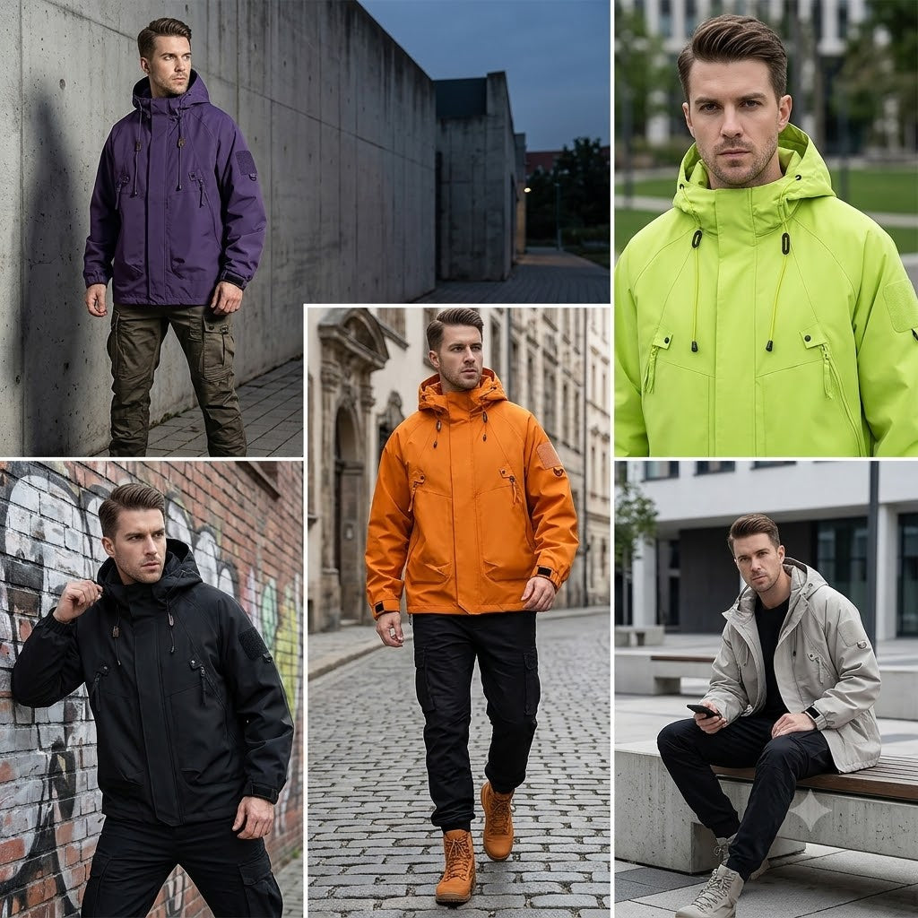Men's Hooded Windbreaker Jacket – Lightweight Waterproof Zipper Outdoor Cargo Coat