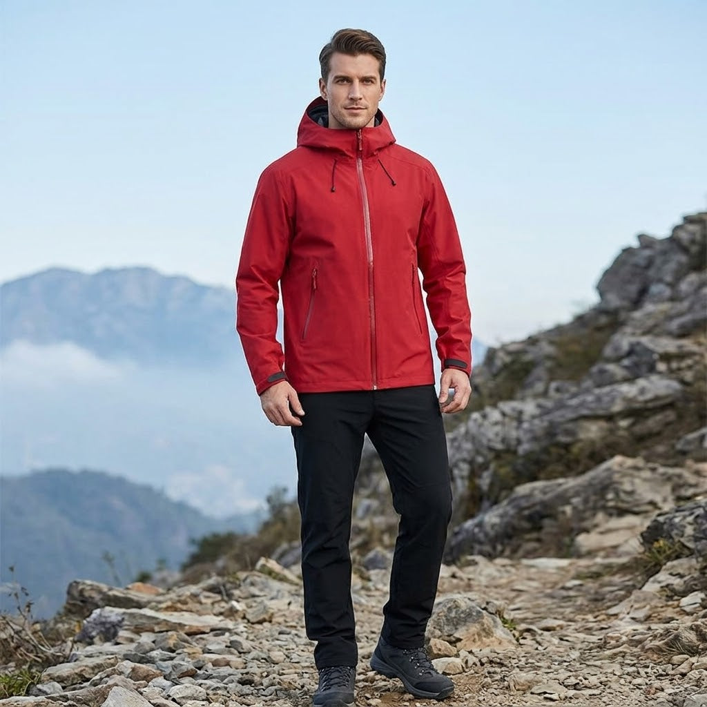 Three-Layer Waterproof Outdoor Jacket – Hooded Windproof Shell for Hiking, Skiing & Camping