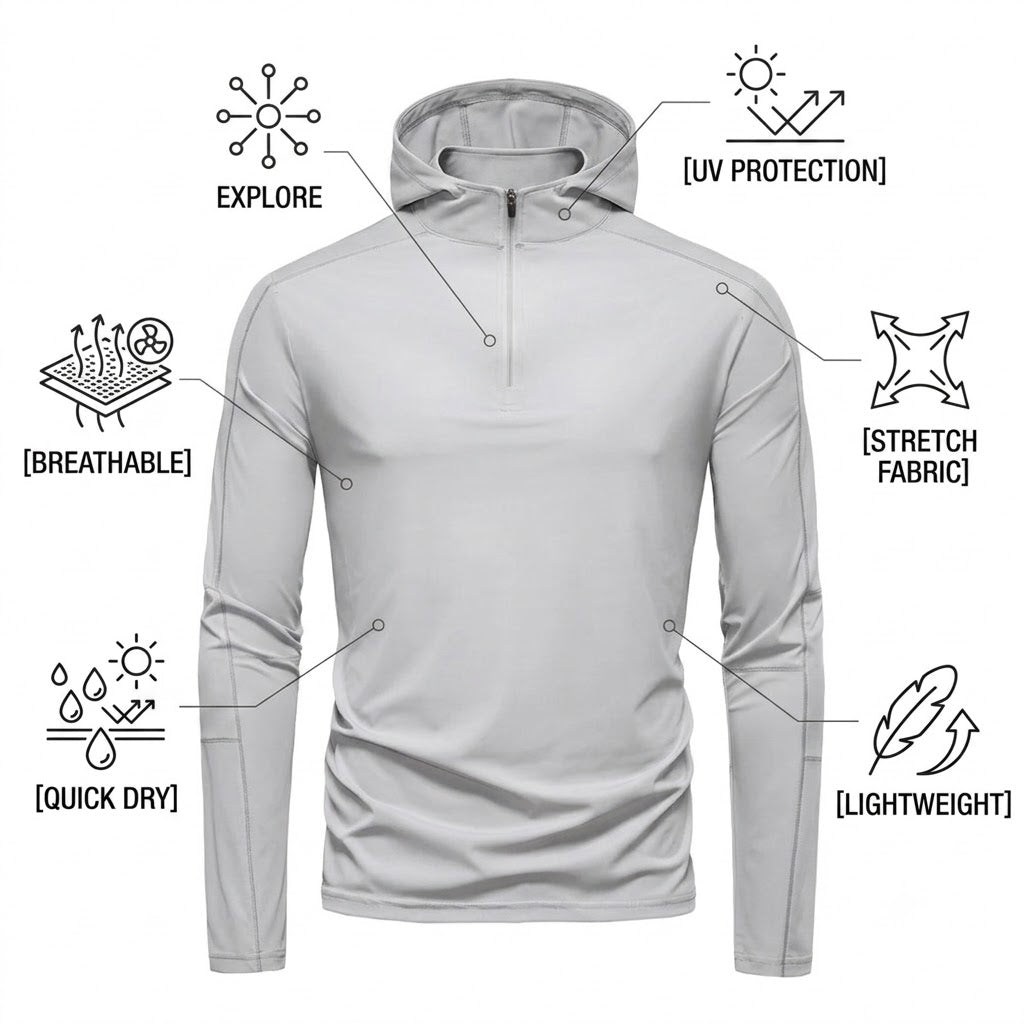 Men's UV Protection Half-Zip Long Sleeve Shirt – Quick-Dry Breathable Outdoor Performance Top