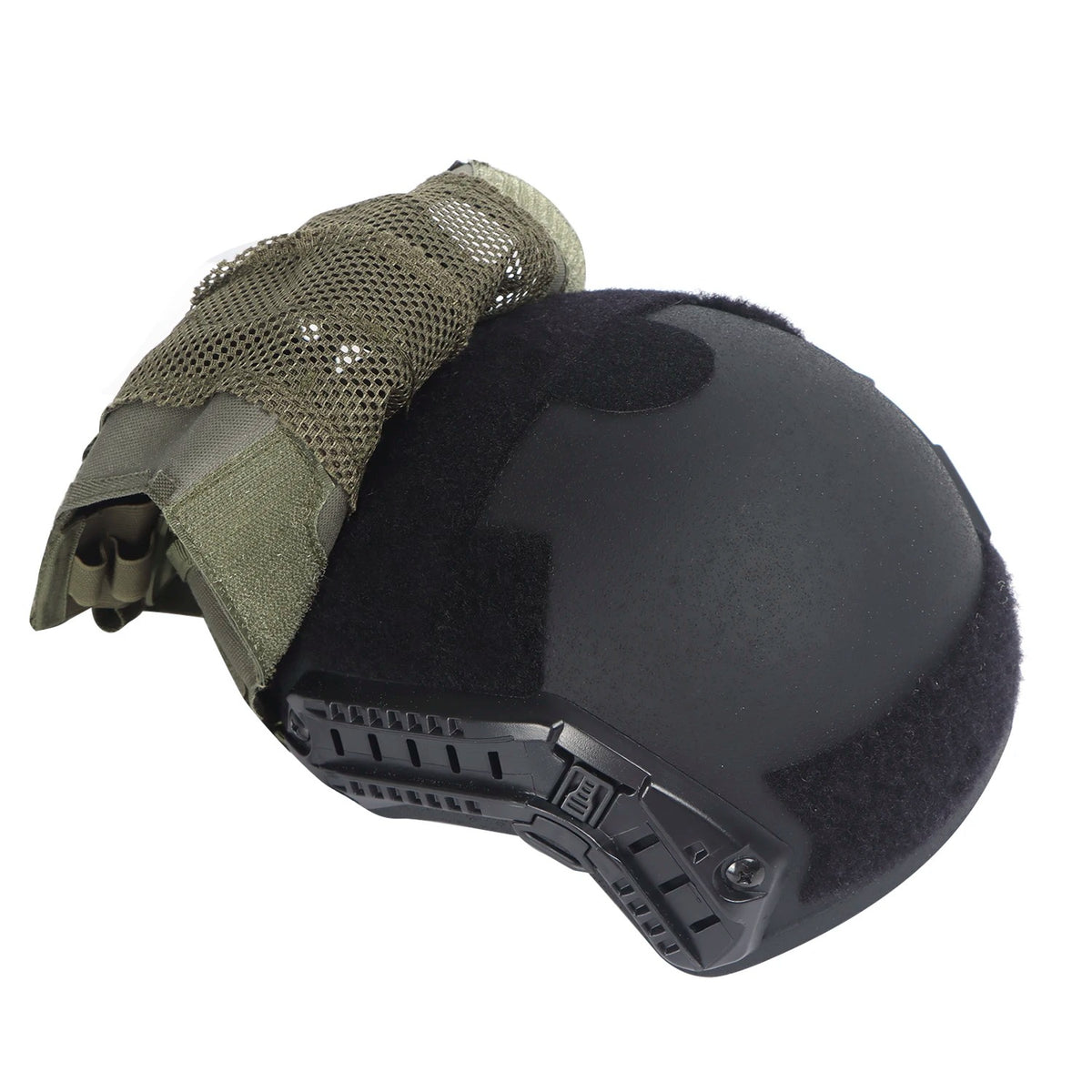 Tactical Helmet Cover Set with NVG Battery Pouch – Hybrid Mesh Cover for Maritime & FAST-Style Helmets